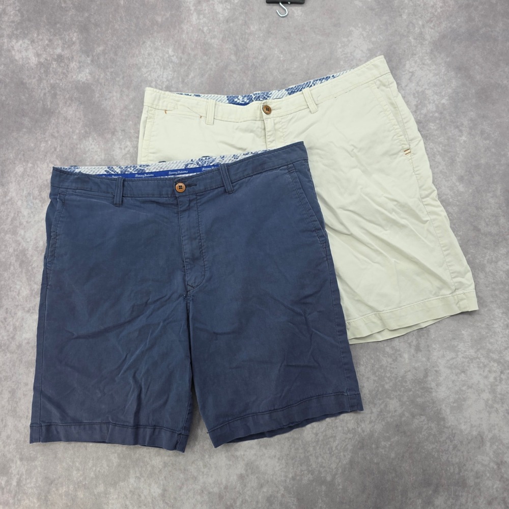 Tommy Bahama Mens Boracay Chino Shorts 38W Navy Blue Khaki Tan Fits 40W Lot of 2